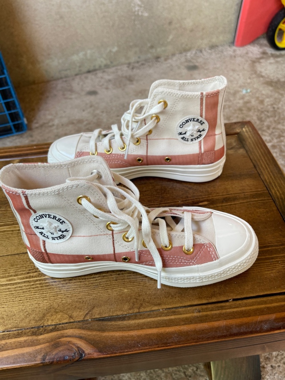 Converse High Top Sneakers - Pink & White Plaid